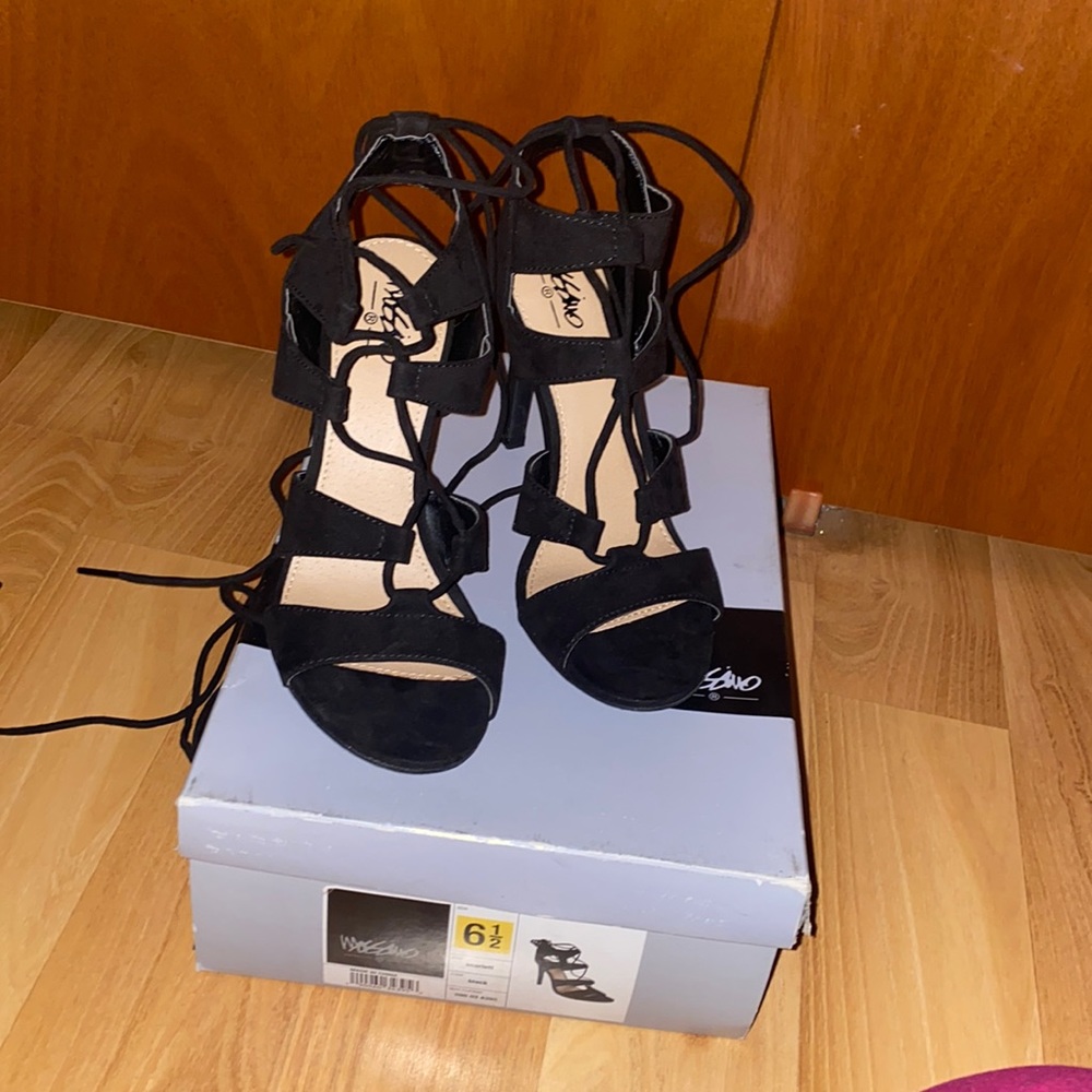 Sexy black strappy heels